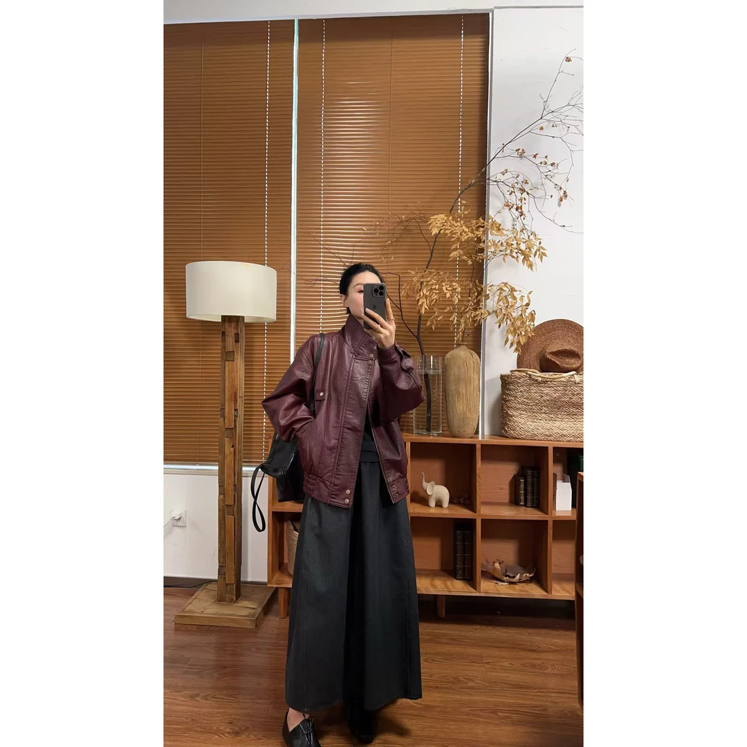 【那尚新品】复古时尚立领小众拉链皮外套