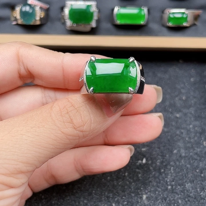 百***鑫银S925镶嵌戒指翡翠编号3506男戒没运费险