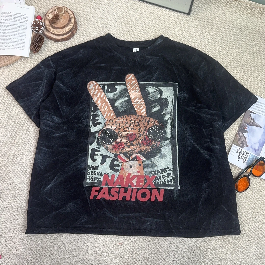 2025春季新款宽松百搭时尚卡通印花短袖T恤9439