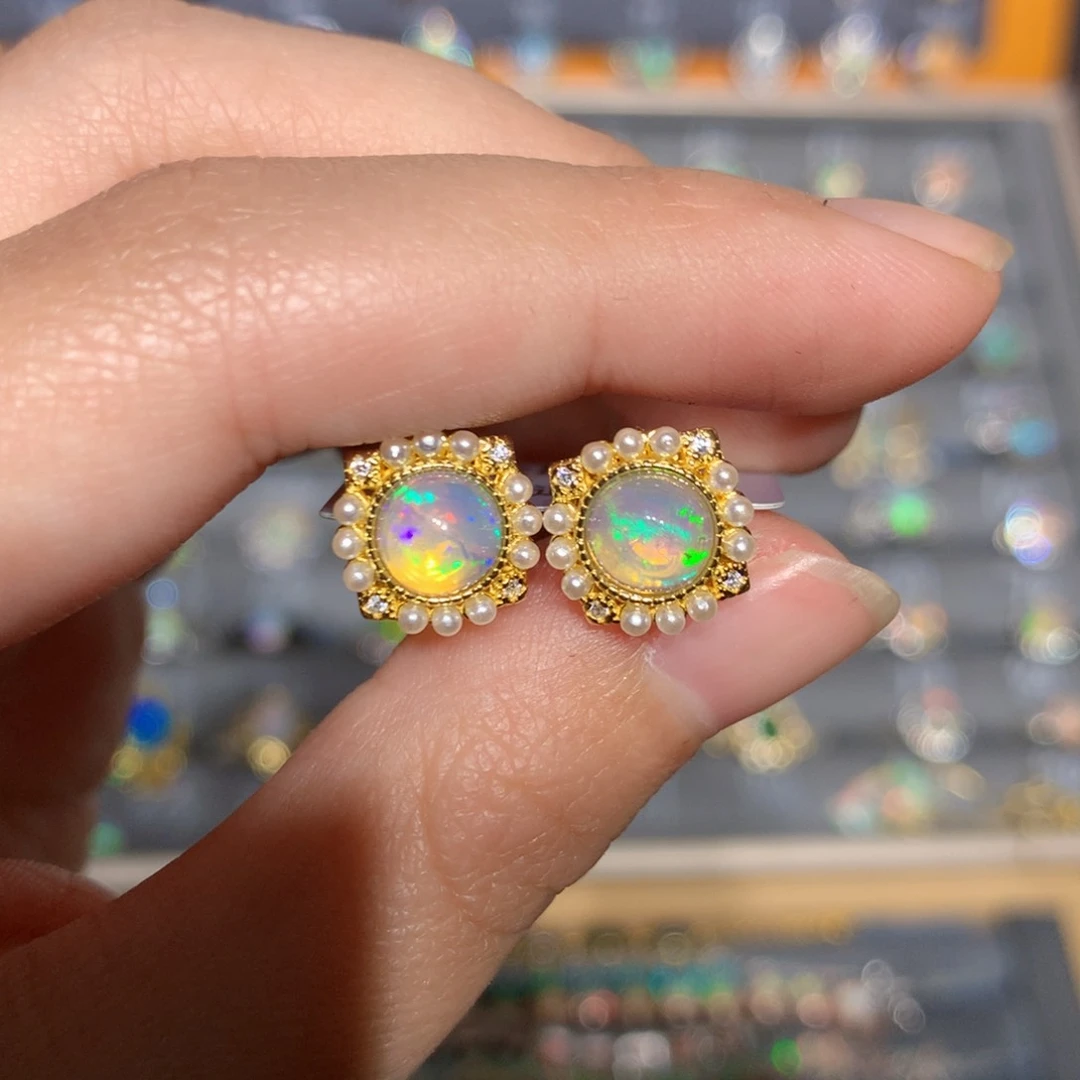 银S925镶嵌欧泊欧泊耳饰y