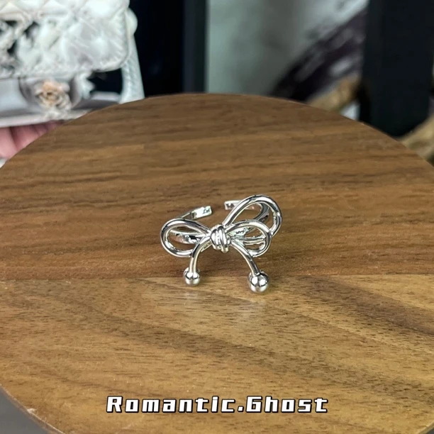 铜合金戒指 蝴蝶结时尚个性设计感百搭银色开口素版戒指