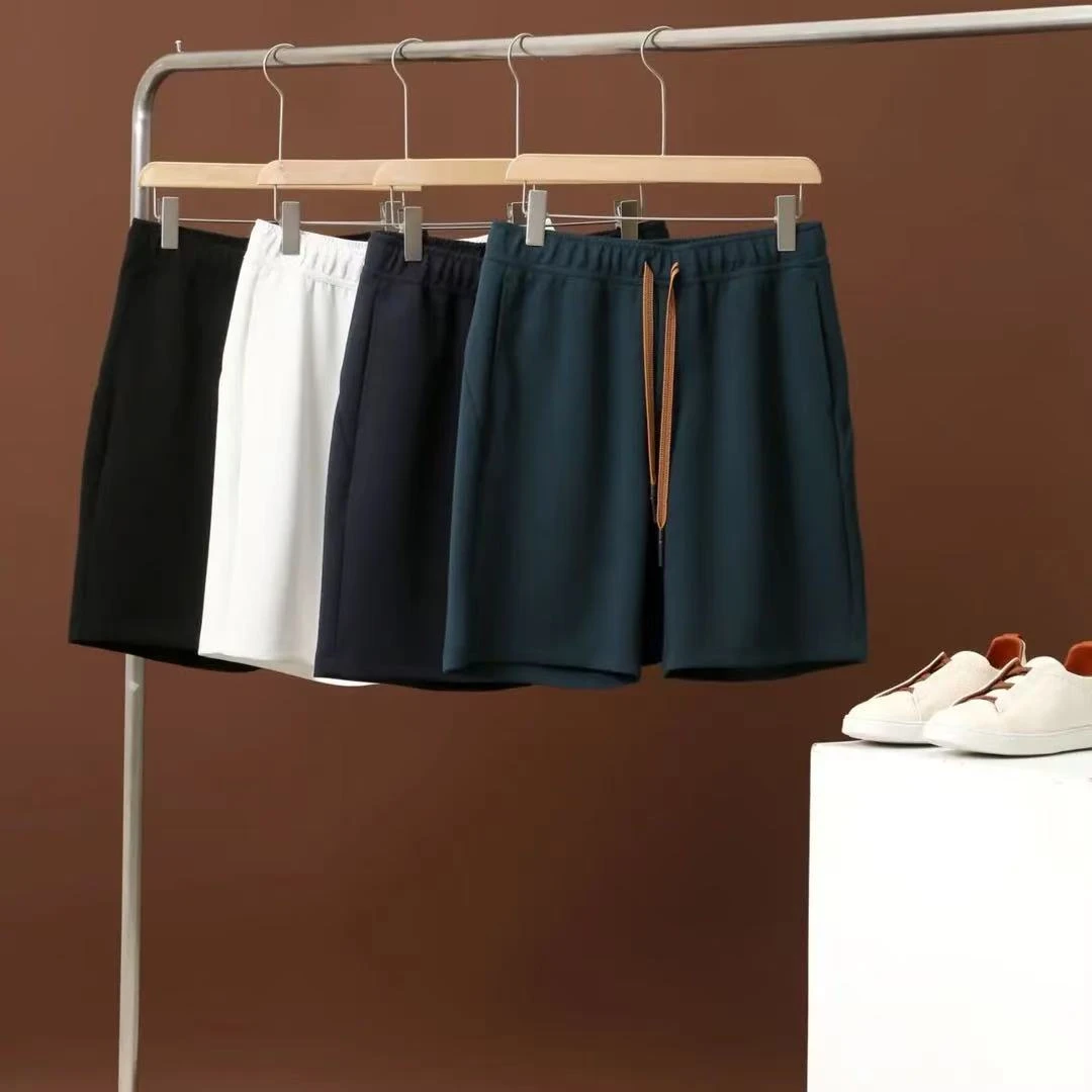 夏季新款休闲短裤男高级纯色拼接百搭直筒中裤抽绳运动沙滩五分裤