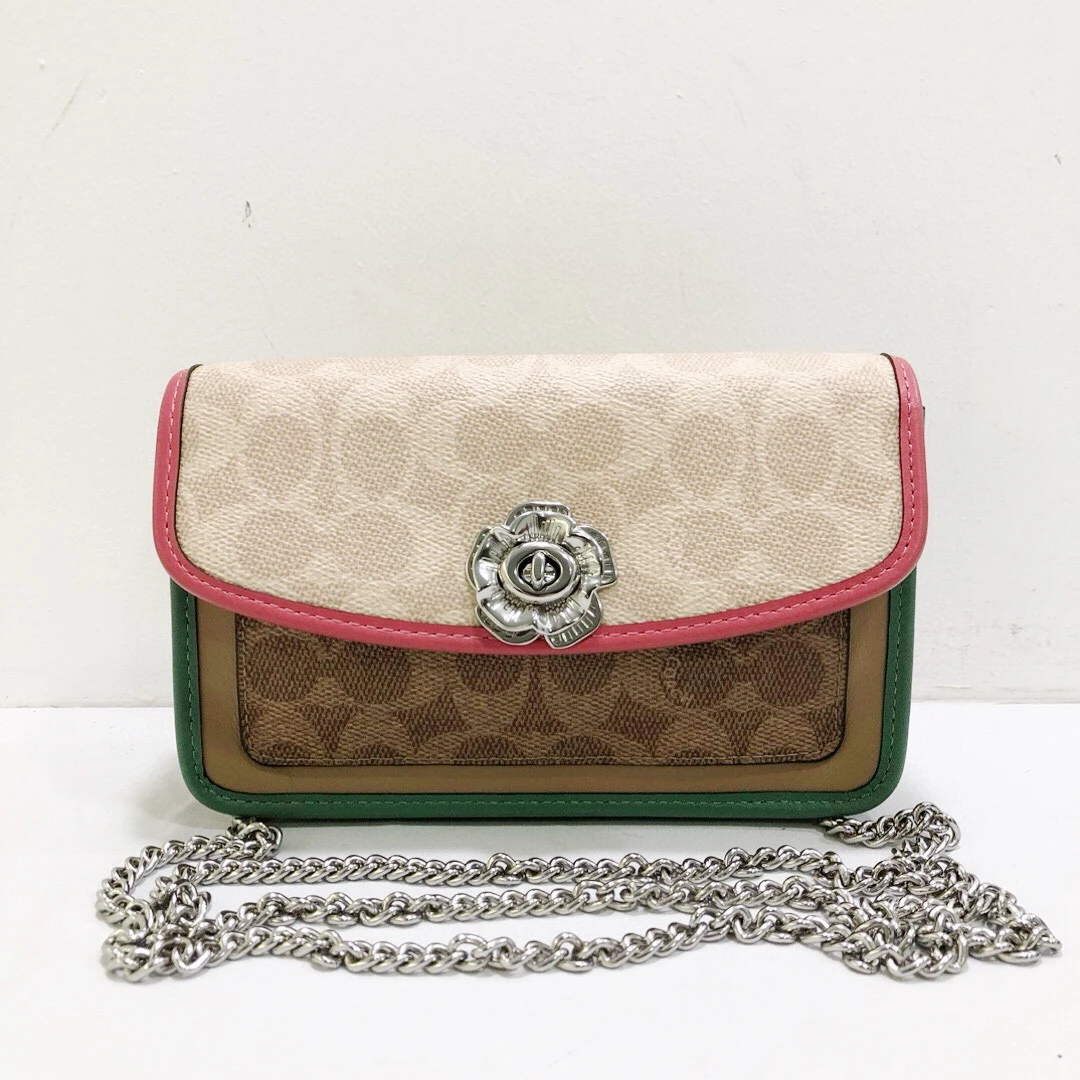 95新 COACH/蔻驰 老花拼色woc链条包