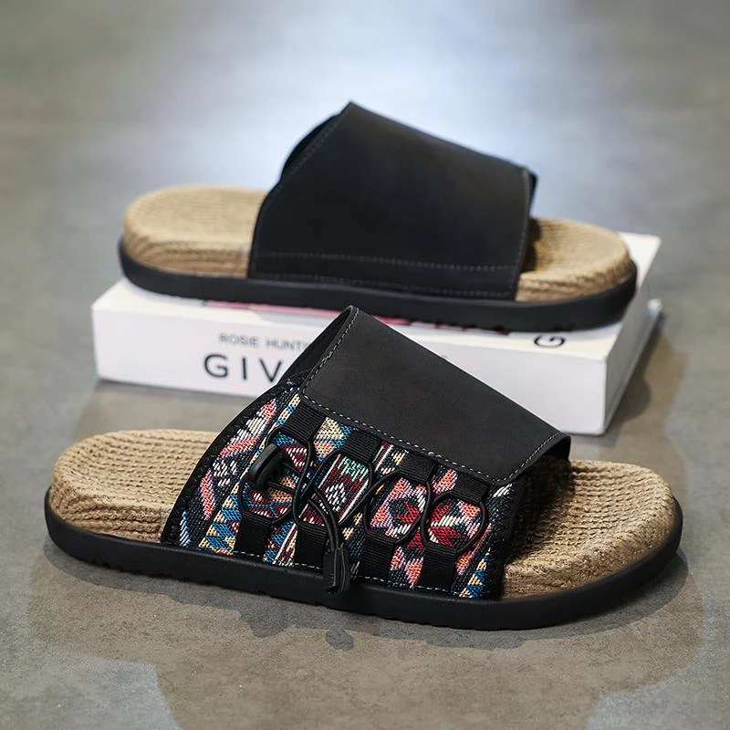 拖鞋男夏季外穿软底防滑个性编织一字拖休闲轻便大码越南沙滩凉鞋