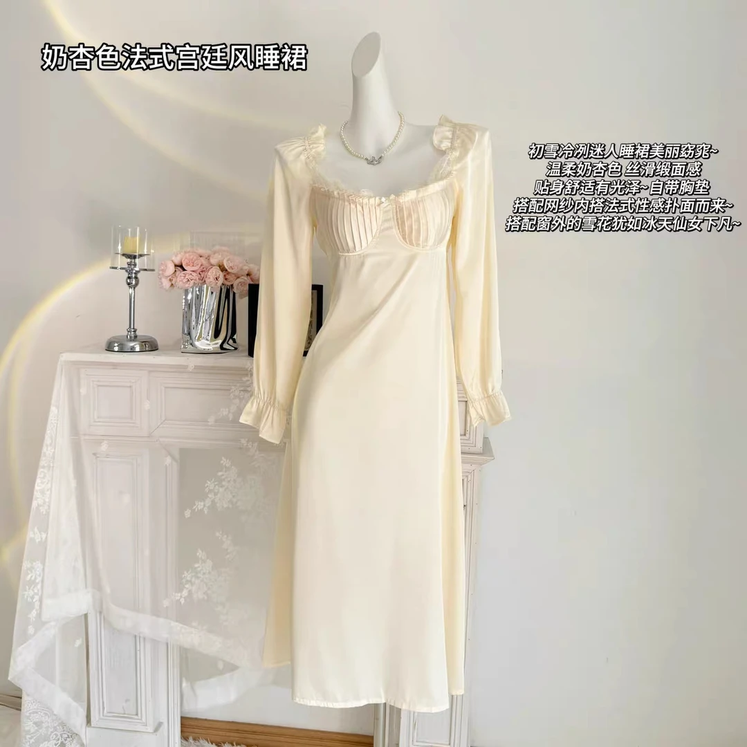 【楠月睡裙】带胸垫法式纯欲可外穿睡裙R2337760-A