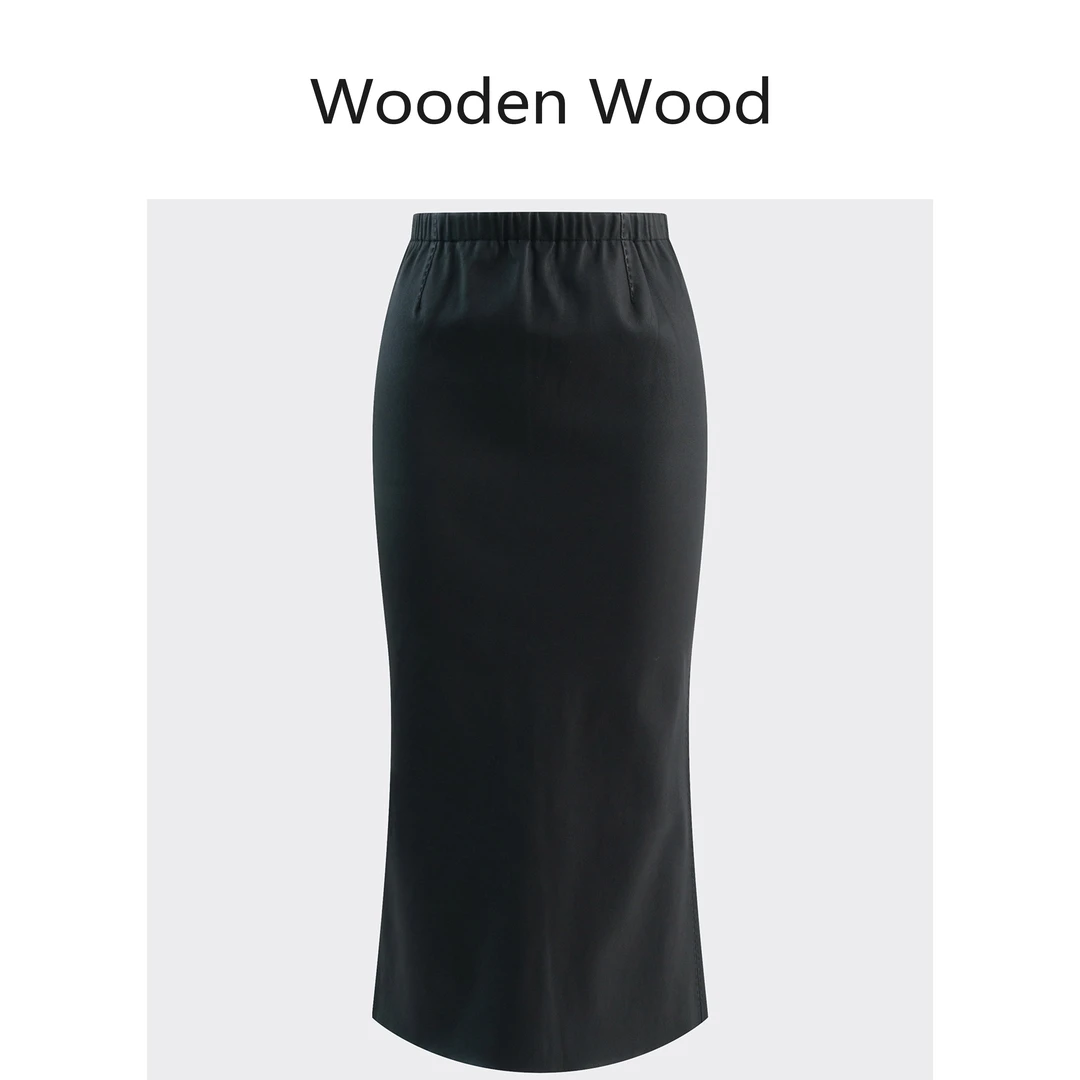 Wooden Wood“燕尾蝶”贵气高级小众设计感松紧腰开叉皮半身裙女i68
