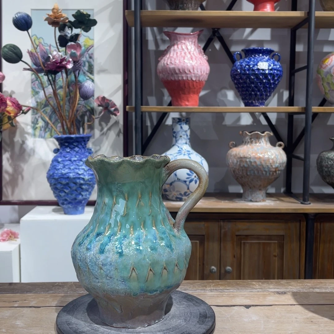 摆件陶瓷花瓶高21口5瑕疵盘泥