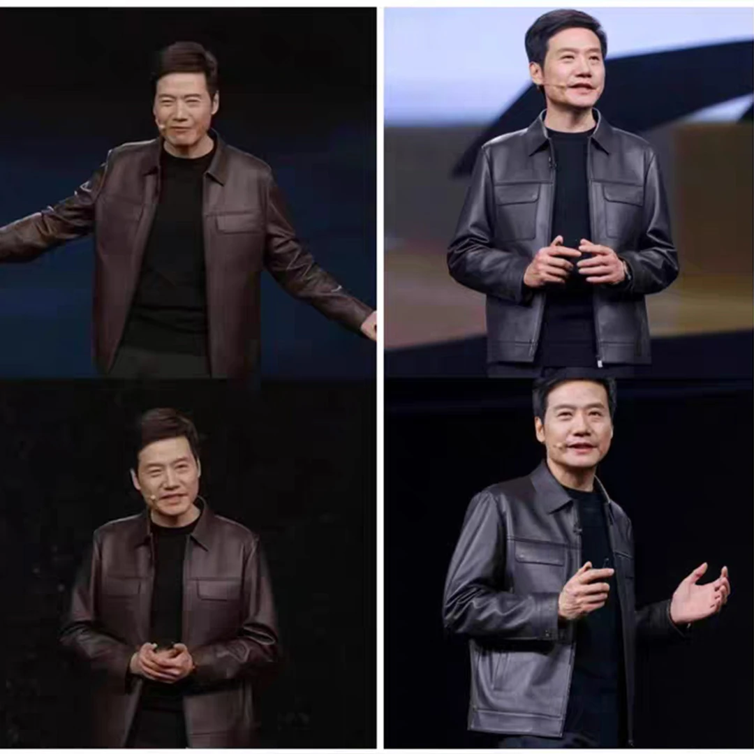 [头层小牛皮] 雷军同款 高档男士真皮皮衣商务短款皮夹克外套