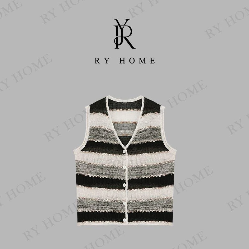 【容雨RYHOME】亚麻+莱赛尔撞色条纹毛织马甲252M2989