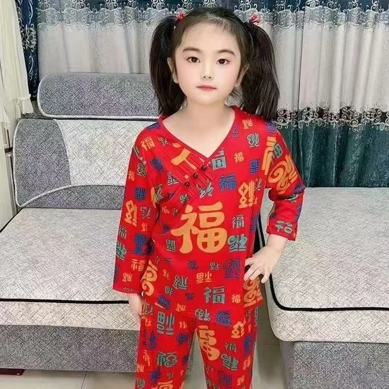 2025亲子款新款德绒睡衣盘扣百福字国风喜庆红色中式套装家居服
