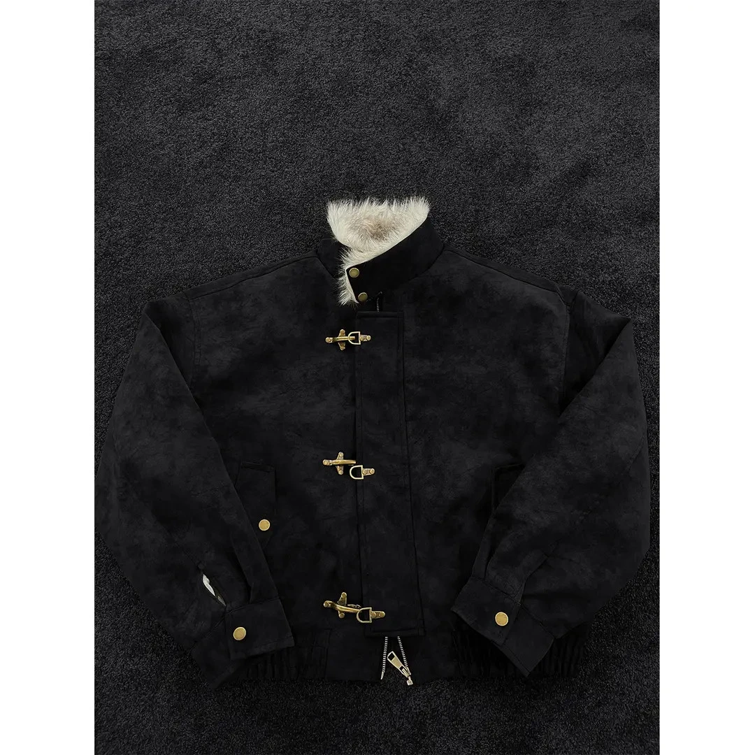 龙刀刀冬季新品美式重磅设计款座山雕外套男潮牌加厚保暖皮衣夹克