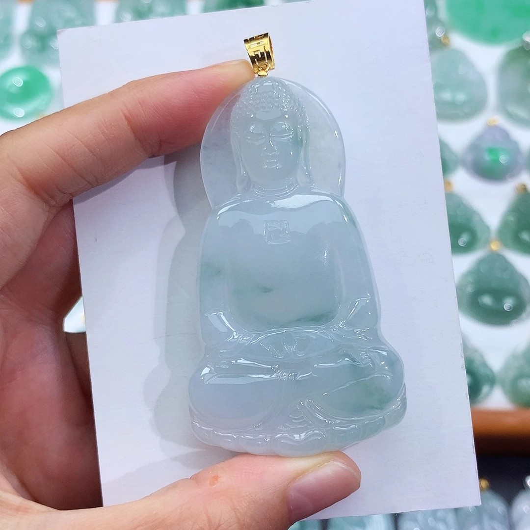 翡翠18K金镶嵌颈饰翡翠吊坠