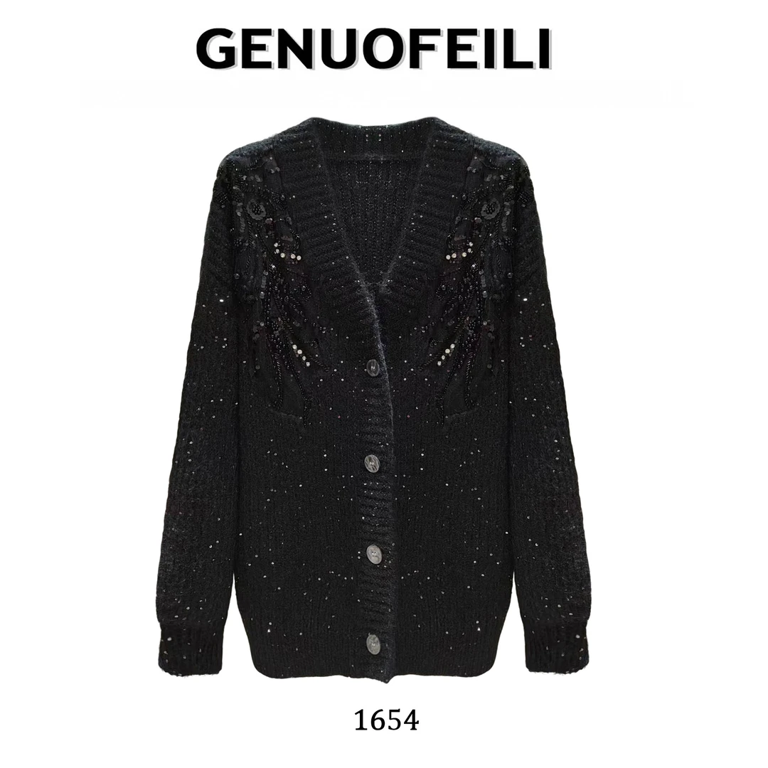 【COCO LESLEY 】2025新款 加绒加厚秋冬时尚开衫 重工刺绣羊毛开衫