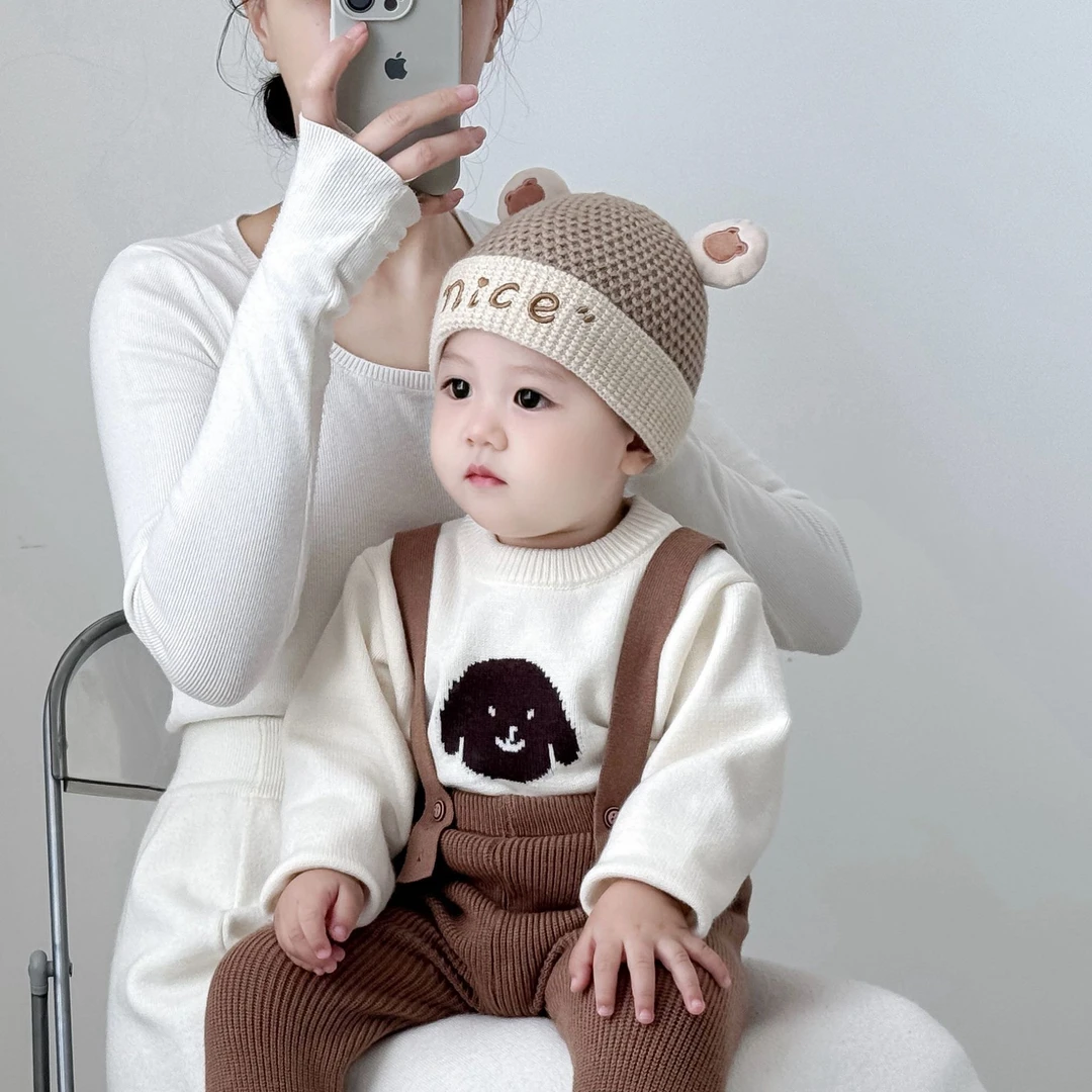秋冬季宝宝加厚帽子韩版保暖毛线套头帽针织护卤门男童婴幼儿帽子