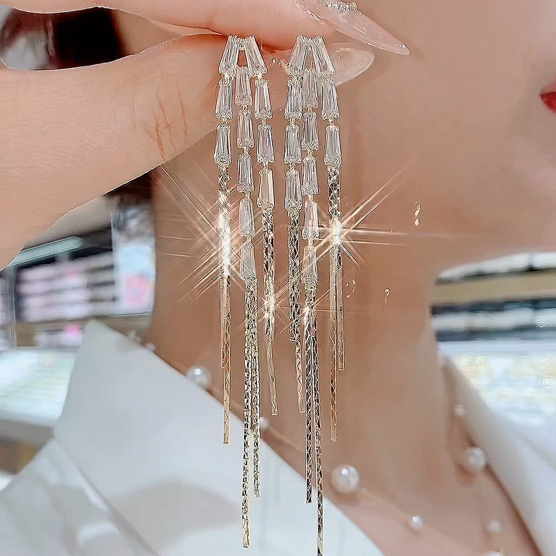 铜合金玻璃耳饰 565-轻奢温柔时尚S925银针百搭流苏耳环