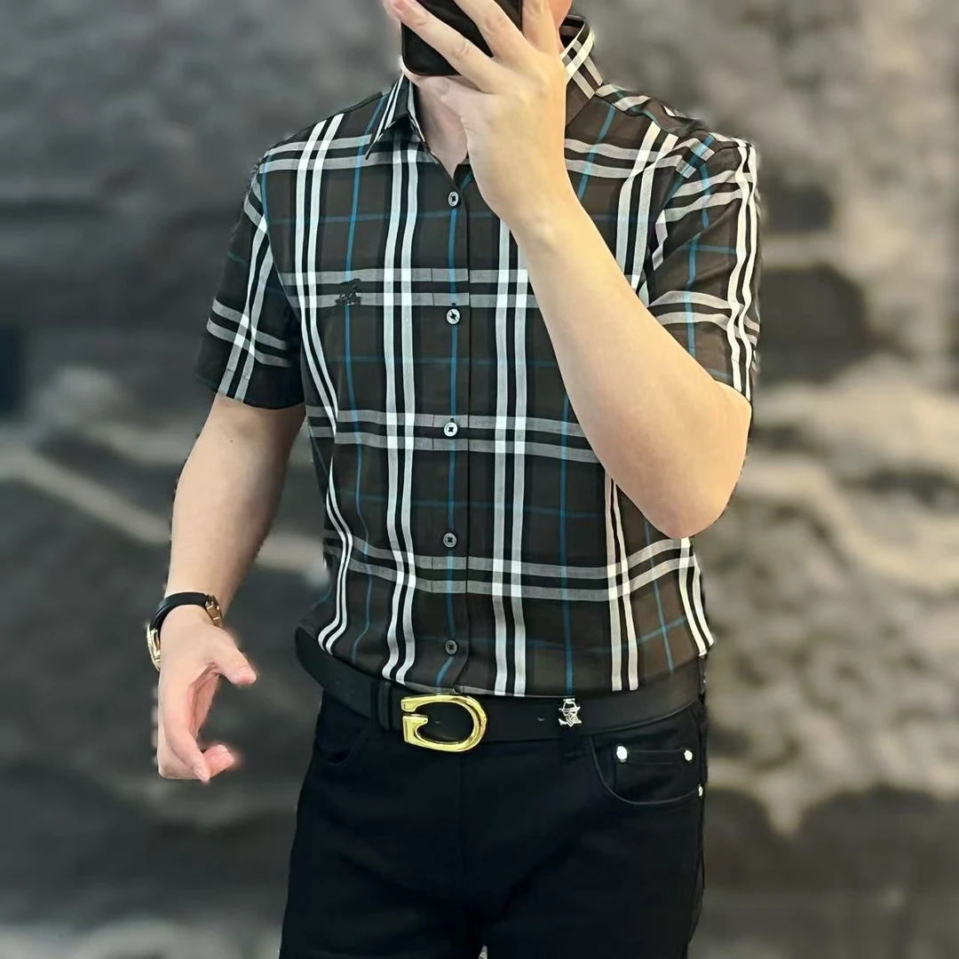 新款高端男士潮流百搭个性条纹格子衬衫PK9A7687