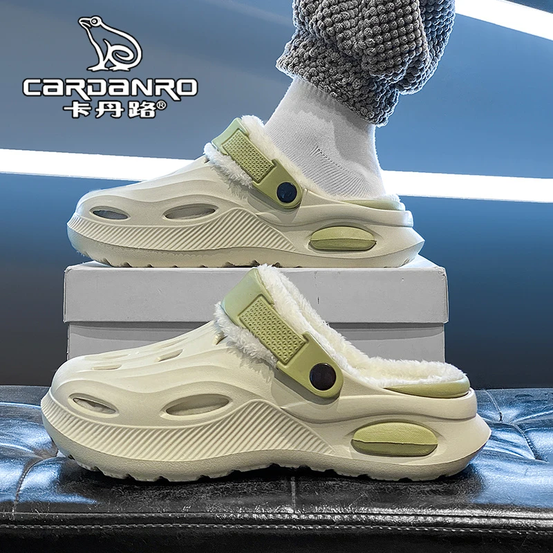 意大利卡丹路洞洞鞋男冬季防滑软底包头拖鞋男士加绒加厚保暖棉拖