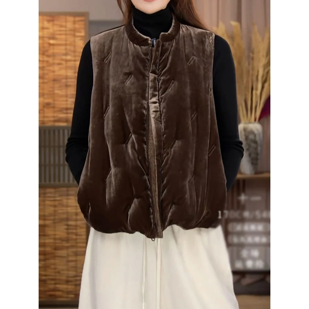 洋气轻奢高档时尚纯色丝绒棉服马甲2026春冬新款气质百搭保暖背心