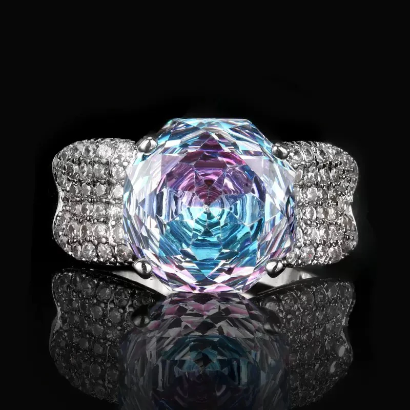 合金戒指 欧美设计师款豪镶渐变色玫瑰切戒指