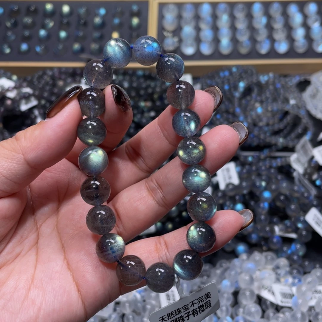 拉长石手链未镶嵌千****?黑体灰月光手链10.8mm