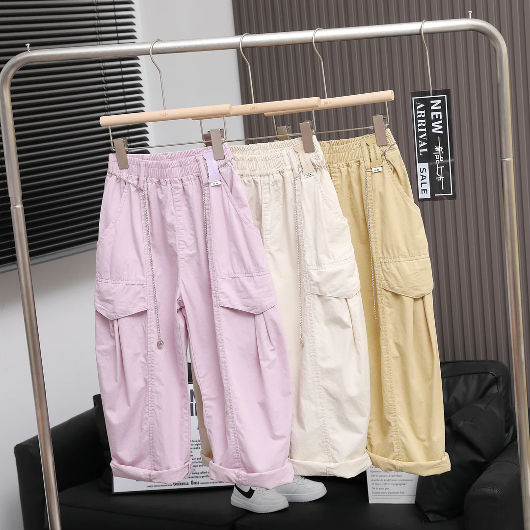 儿童纯棉裤子2025夏季新款男女童时髦工装直筒洋气防蚊裤