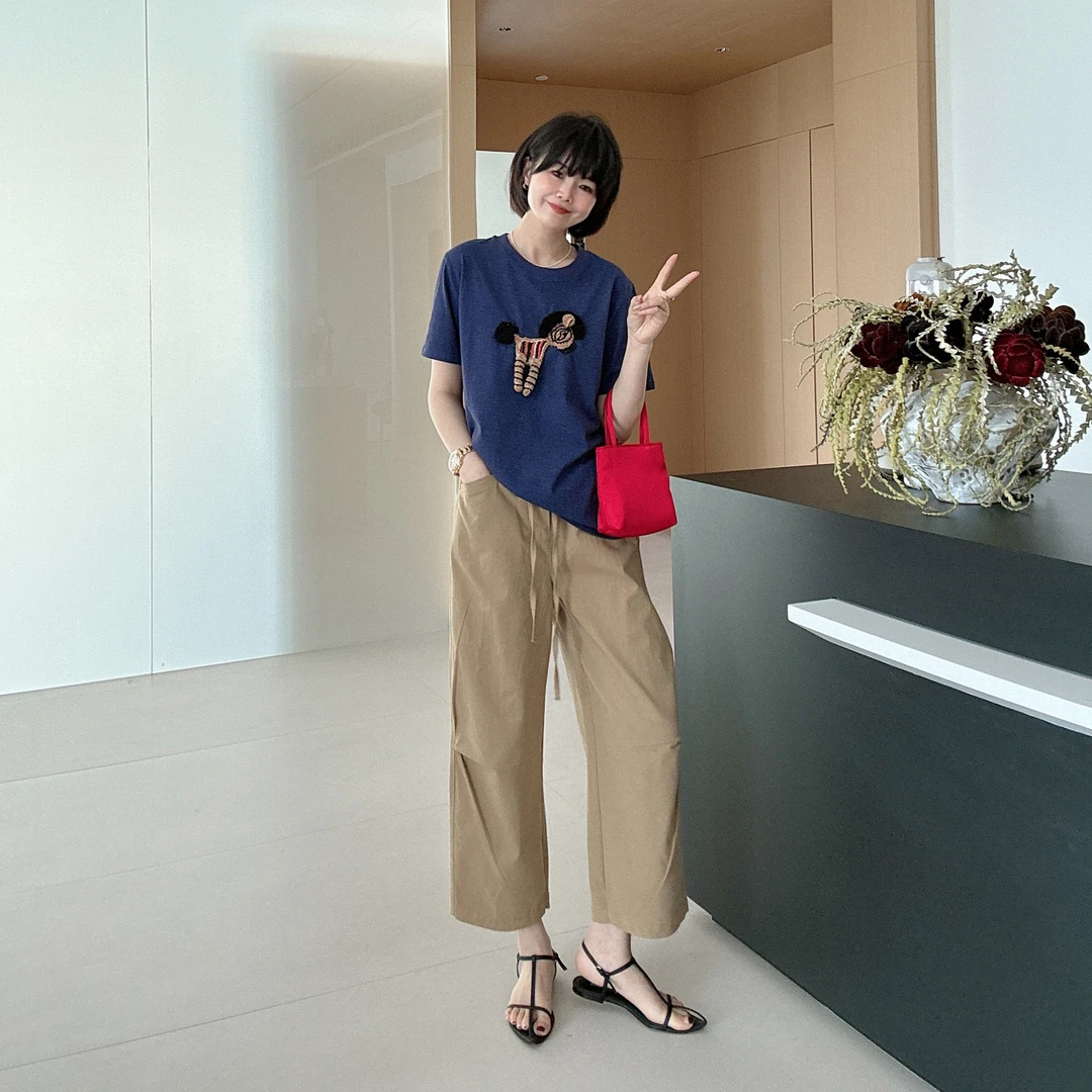 时尚小众设计感百搭宽松捏褶休闲裤阔腿裤