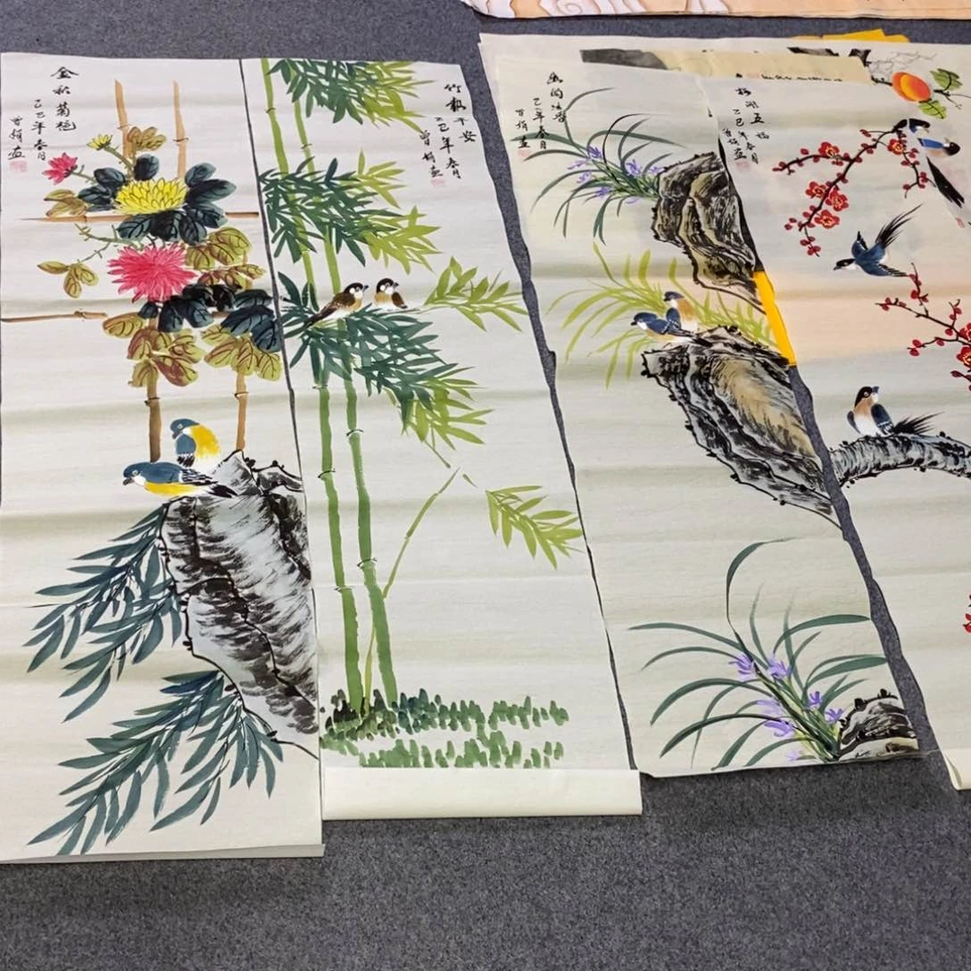 国画初*140✖️35梅兰竹菊四条屏画画画画画