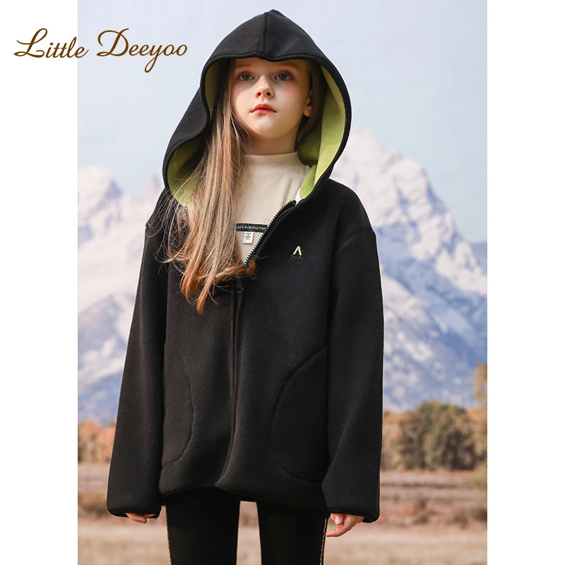 【工厂价】女童2023春秋新款摇粒绒外套儿童洋气连帽外套中大童
