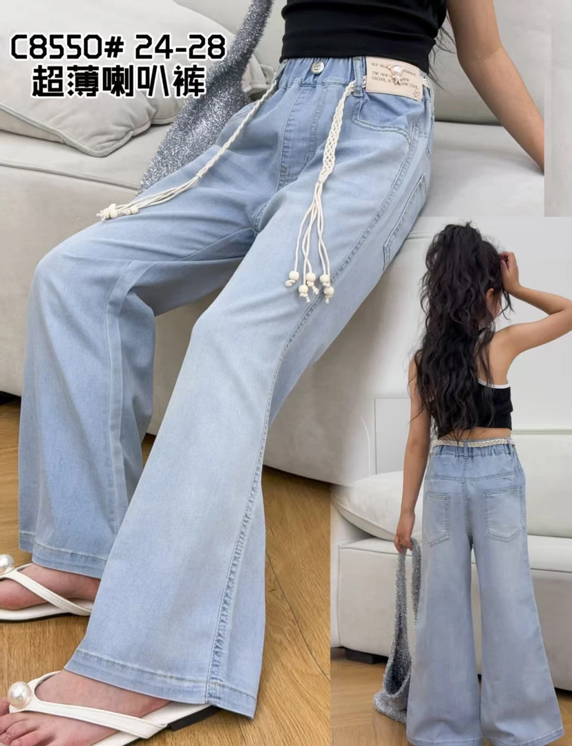 F280儿童夏季新款喇叭牛仔裤钻小熊8550