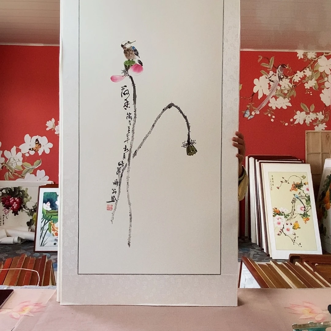 国画手写手绘国画作品带框包邮62✖️122