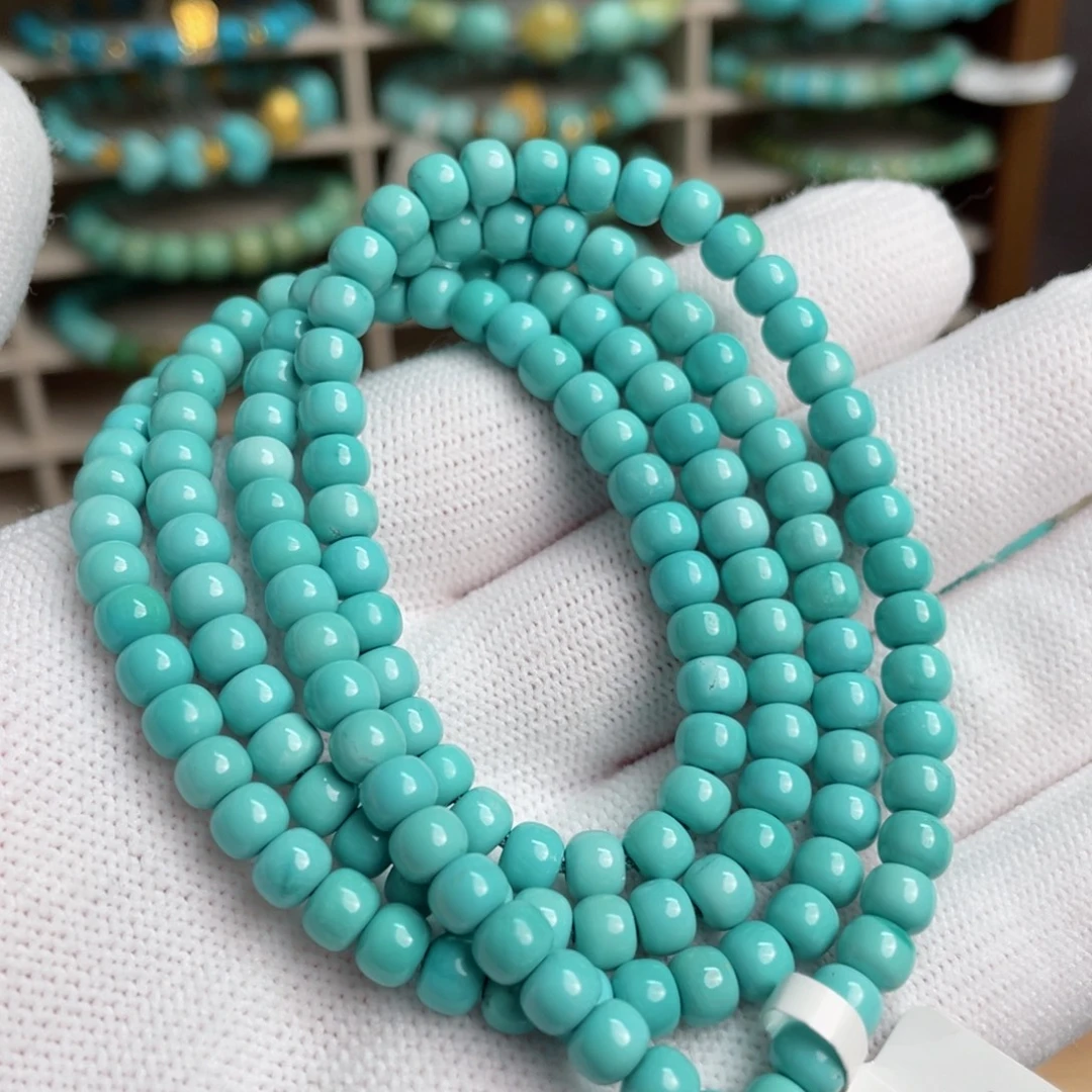 绿松石未镶嵌蓝绿精品老型多圈卡5.3