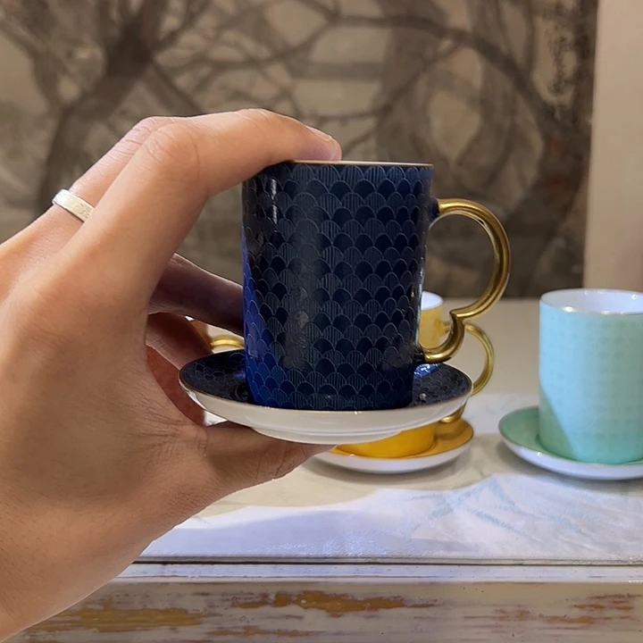 小咖啡杯 龙鳞纹 扒花