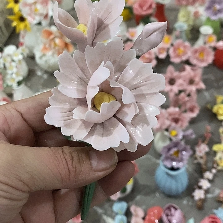 瓷片纯手工陶瓷花摆件瑕