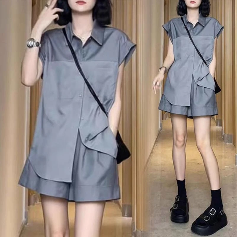2025年夏装新款时尚减龄洋气高级感设计感衬衫短裤两件套装女小众