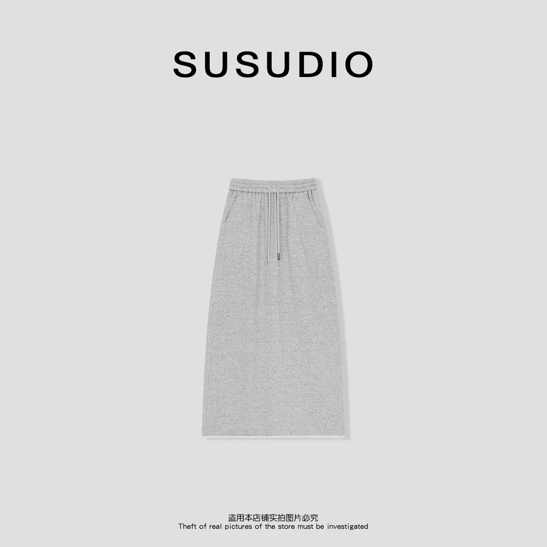 SUSUDIO 100棉春夏高腰新款显瘦抽绳A字半身裙 40321