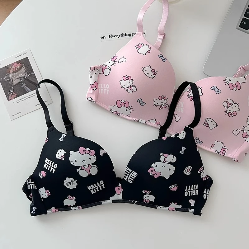 日系HelloKitty甜美可爱卡通少女文胸防下垂防滑小胸聚拢显大内衣