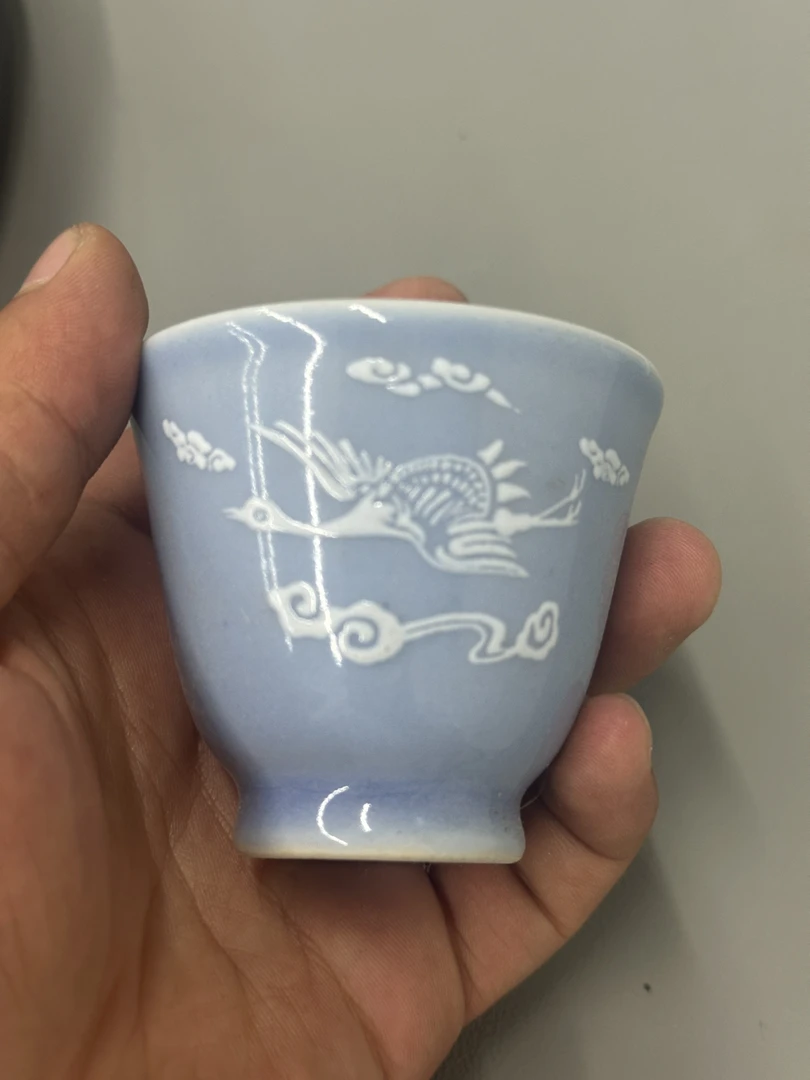 景德镇陶瓷摆件杯子装饰蓝色主人杯天青花纹