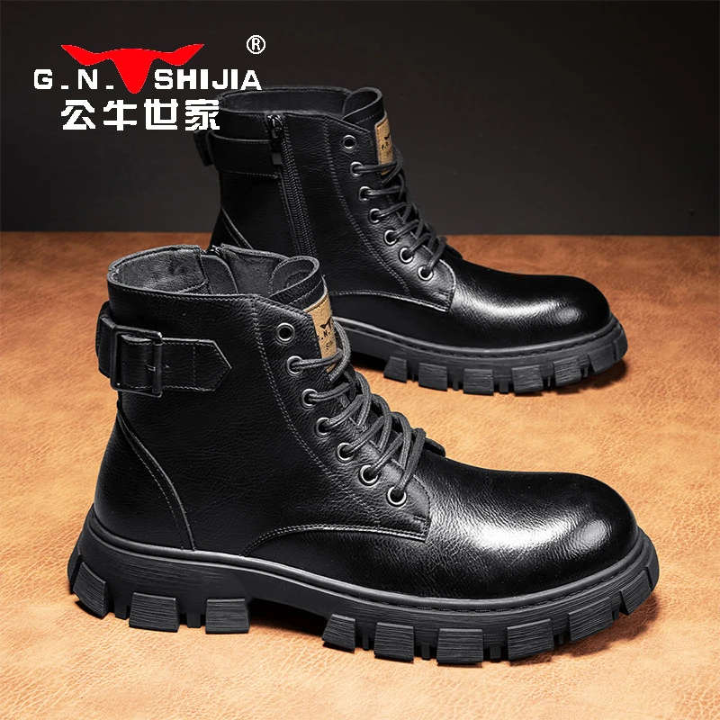 公牛世家马丁靴男2025年秋季新款高帮鞋英伦风百搭舒适中帮工装靴