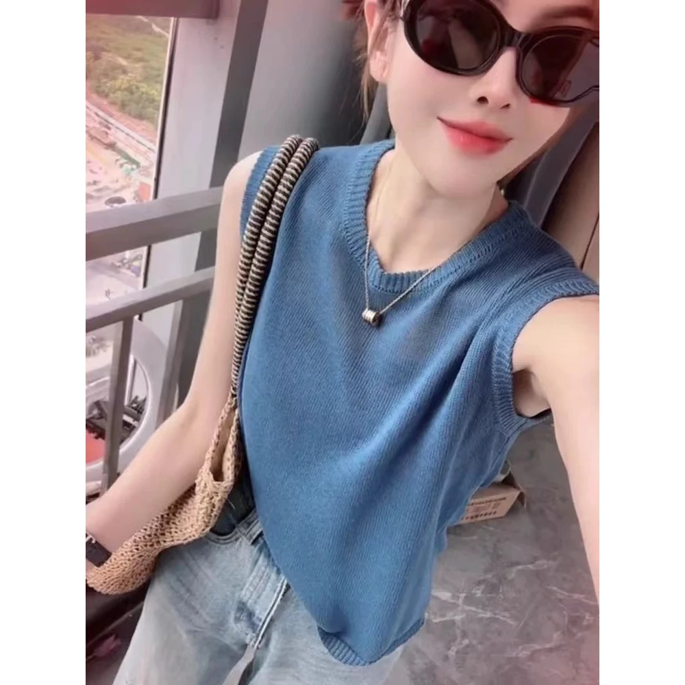 （玉姐家）和纸纱百搭背心圆领无袖显瘦针织衫女士上衣f164 J03798