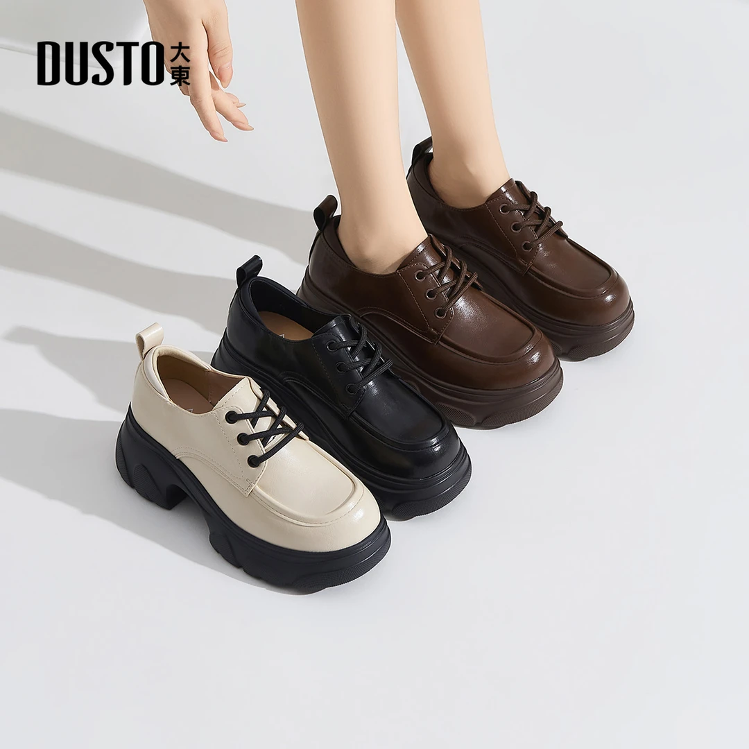 大东英伦风乐福鞋女士简约时尚小皮鞋2025秋季复古厚底小皮鞋1603