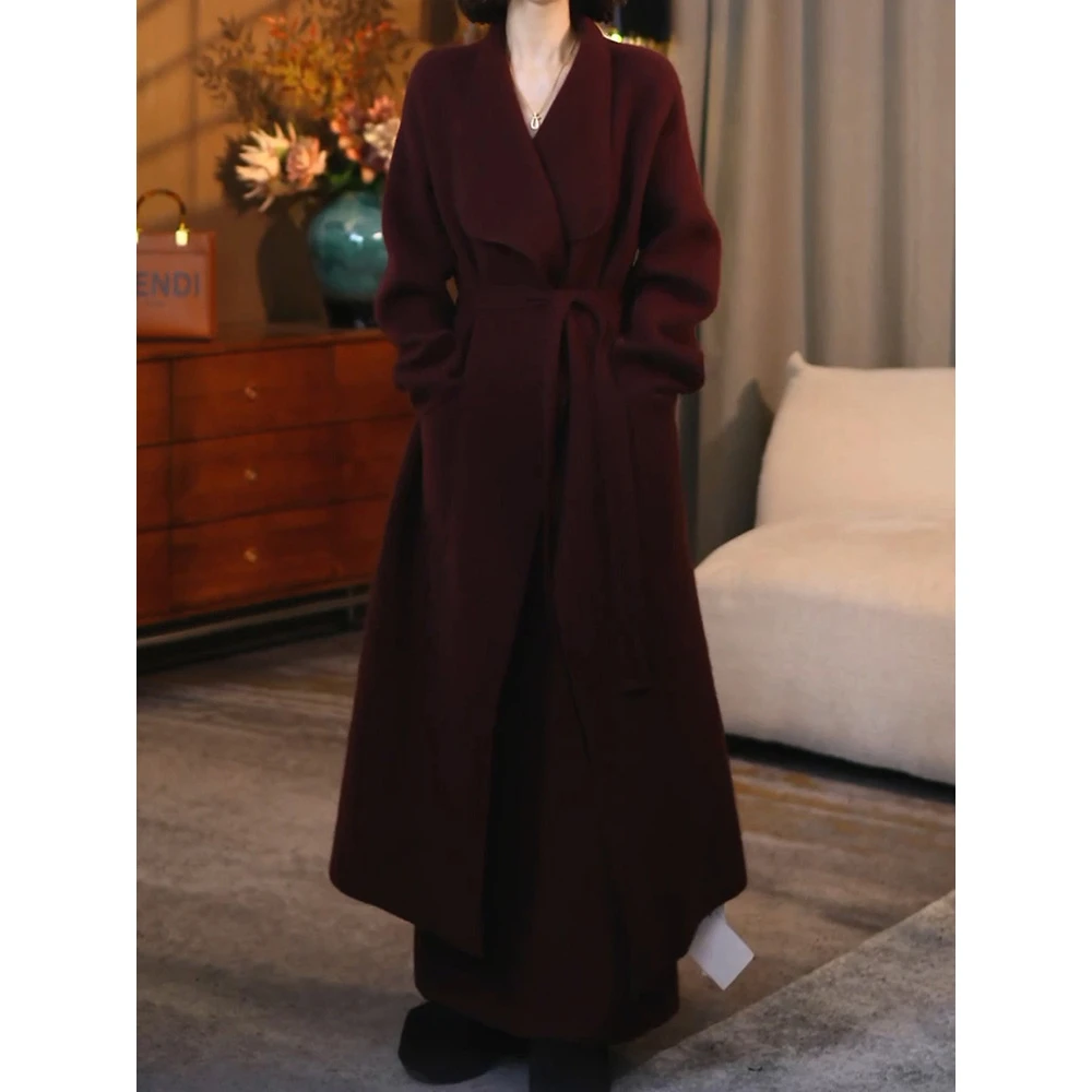 高档气质套装2025冬季新款时尚洋气百搭收腰系带毛呢外套+半身裙