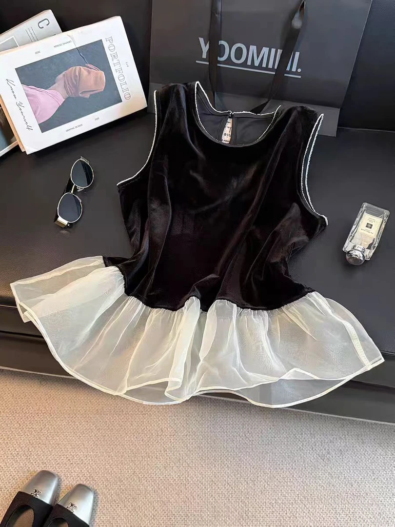 989 法式百搭背心夏季千金风丝绒复古时尚