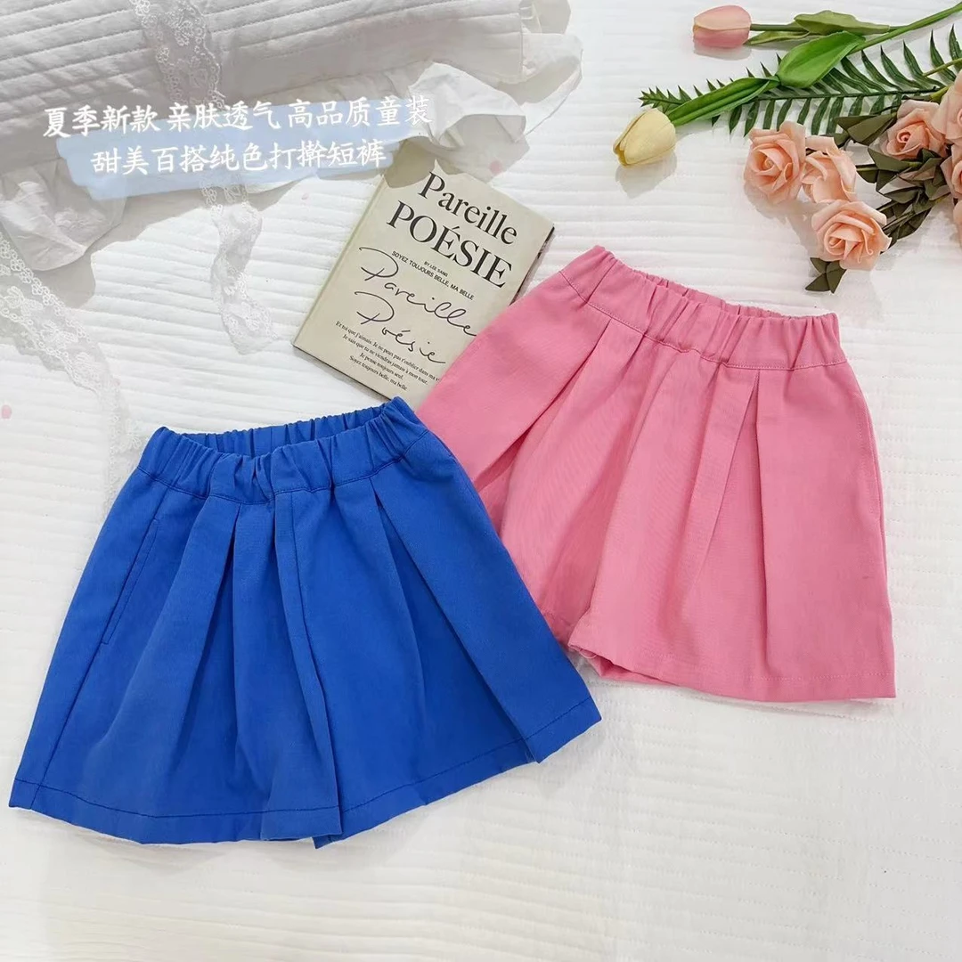 汤圆家童装2025夏季新款韩系甜美纯色百搭捏褶短裤 YA-1818