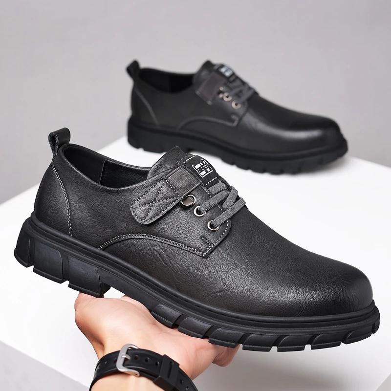 男鞋2025秋冬新款真皮大头休闲鞋男士加绒软底商务正装工装皮鞋子