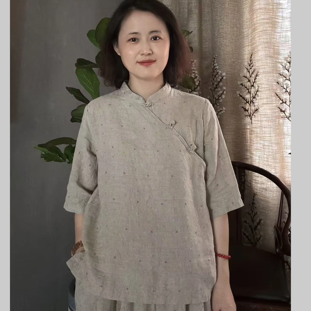 【彩微姐姐推荐】亚麻彩点套装36411上衣彩点+36414裤子彩点