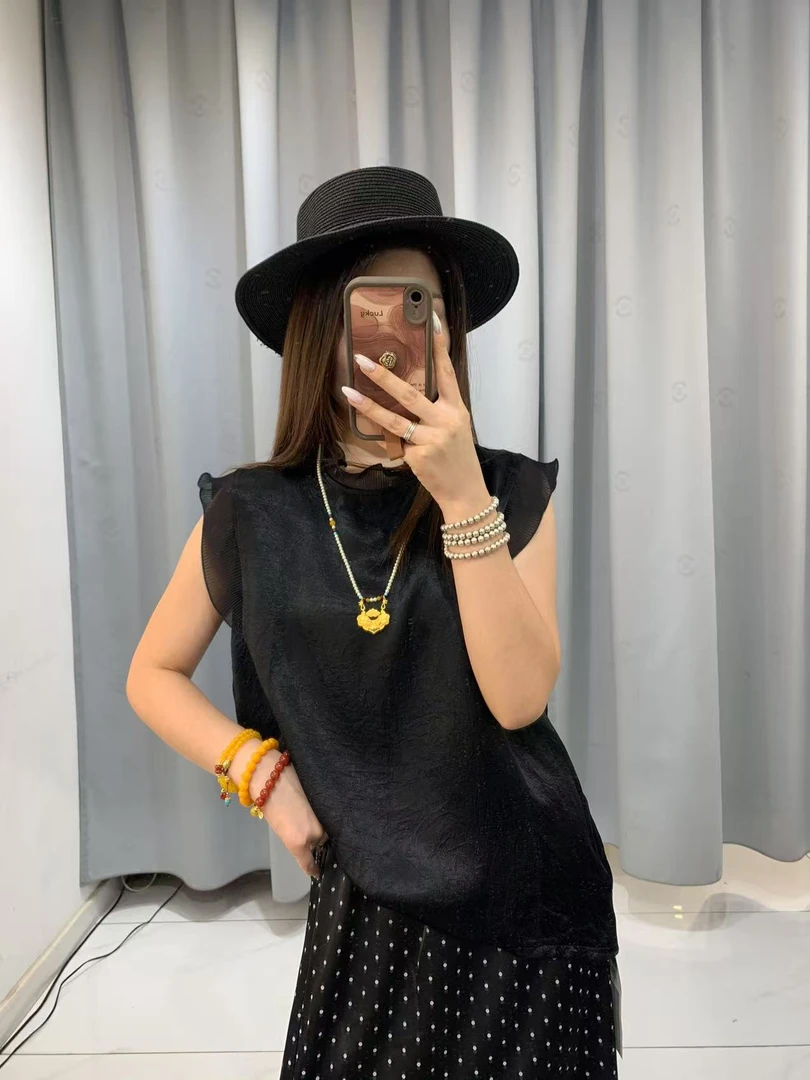 可米 夏季气质百搭时尚木耳边无袖上衣 9008（衣长60）