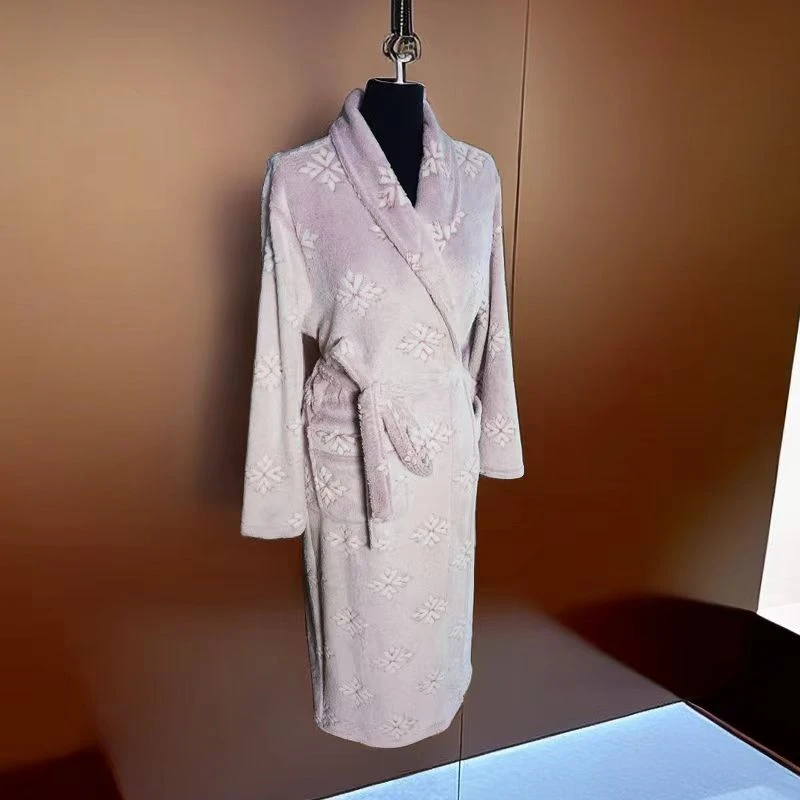 【紫色雪花】情侣睡袍秋冬保暖双面法兰绒柔软舒适中长款浴袍