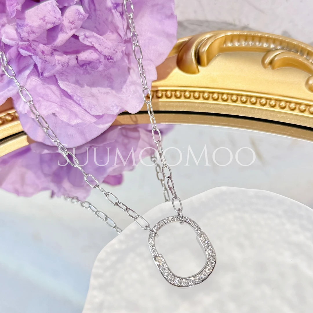 铜合金合成锆石项链 法式时尚大锁项链