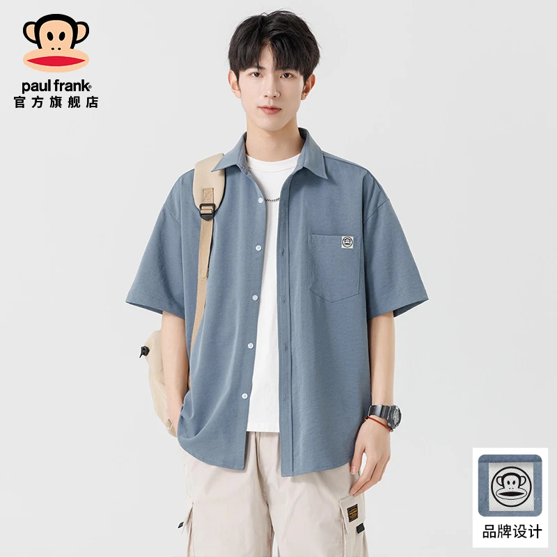 PaulFrank/大嘴猴2025夏季新款美式短袖衬衫男士潮牌休闲衬衣外套