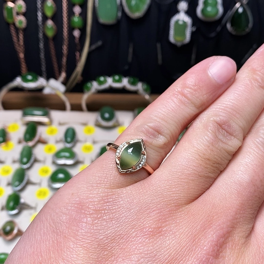 和田玉（碧玉）银S925镶嵌戒指